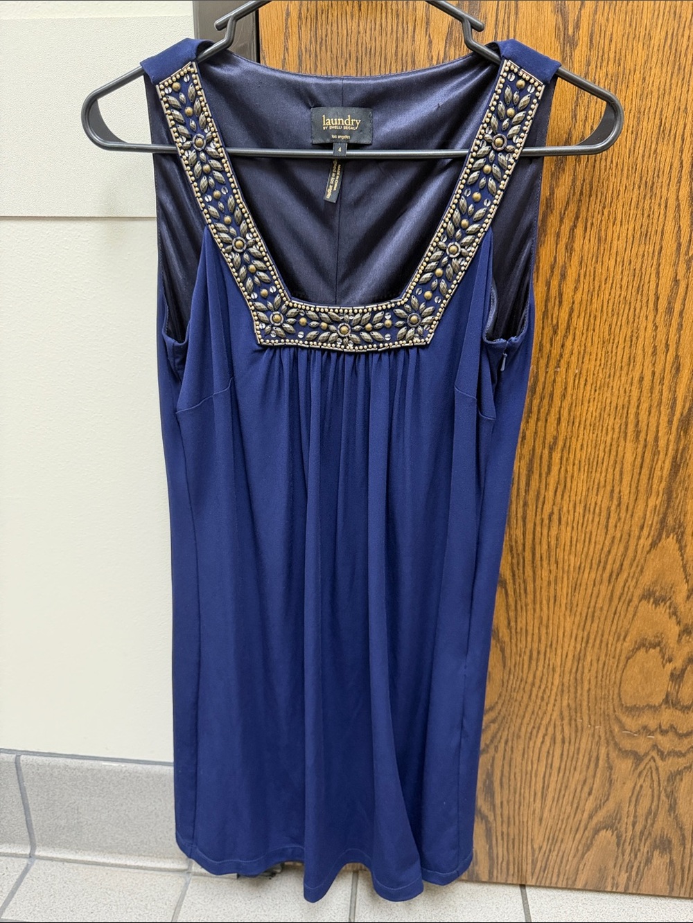 Laundry By Shelli Segal Women’s Jersey Beaded Collar Cocktail Dress Navy